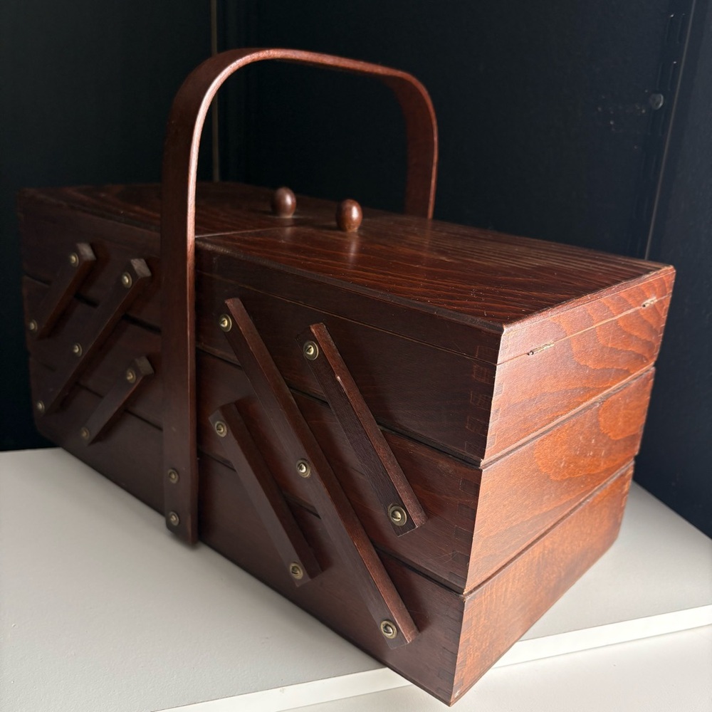 Mid Century Multi Tier Organized Box Fold Out jewelry Sewing Box Organizer - Picture 6 of 16